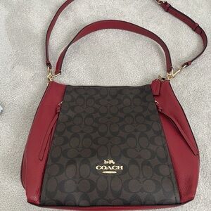 Coach Red and Brown Patterned Shoulder Bag